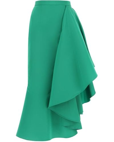 Alexander McQueen Gonna Asimmetrica Con Maxi Volant - Verde