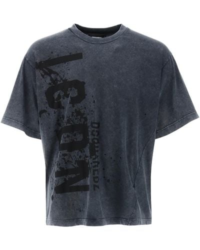DSquared² Camiseta de chapoteo de icono de hierro de hierro - Azul