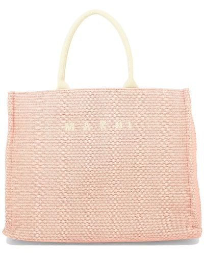 Marni Tote in Raffia Effect Fabric - Pink