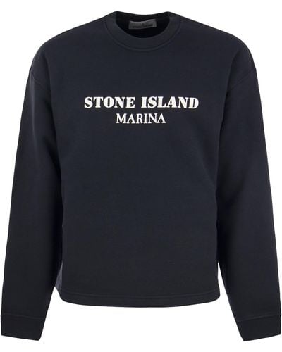 Stone Island Crew Neck Sweatshirt Met Inscriptie - Blauw