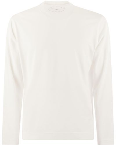 Fedeli Langarmes Baumwoll -T -Shirt - Weiß