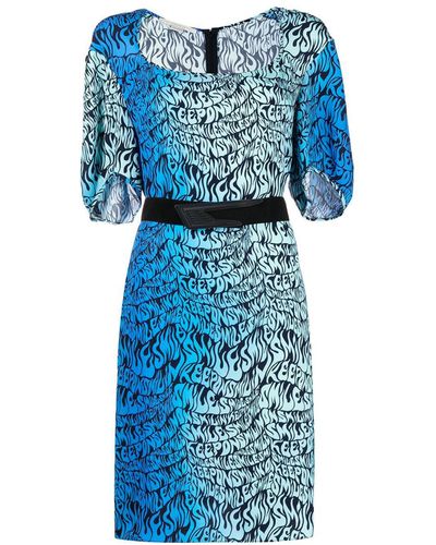 Stella McCartney Continuez la robe de motif souriant - Bleu