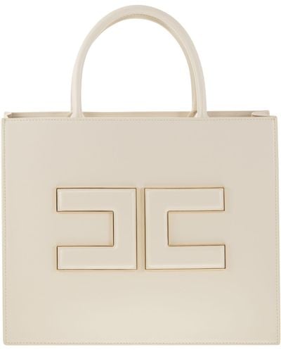 Elisabetta Franchi Medium Shopper mit Logo Plaque - Natur