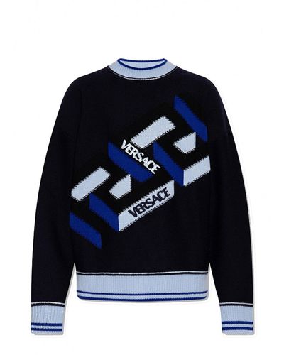 Versace Logo-Pullover aus Wolle - Blau