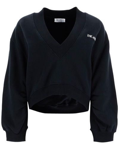 The Attico Oversized Sweatshirt With Deep V-Neck - Black