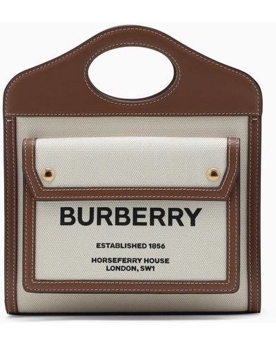Burberry Taschen -einkaufstasche In Leinwand Und Leder - Bruin