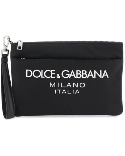 Dolce & Gabbana Nylonbeutel Mit Gummiertem Logo - Zwart