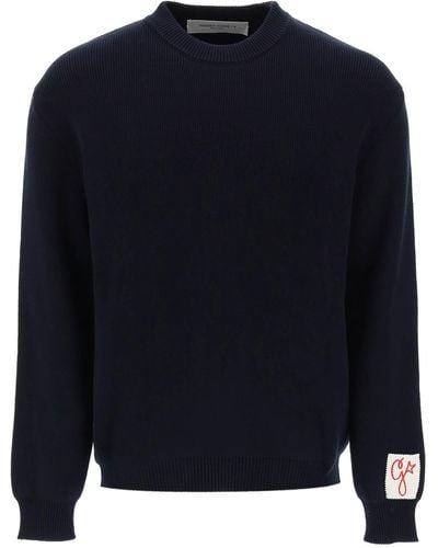 Golden Goose Davis Cotton Sweater Met Logo - Blauw