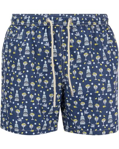 Mc2 Saint Barth Lichtgewicht Stoffen Swemboxershort Met Afdrukken - Blauw