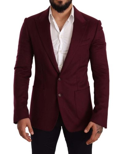 Dolce & Gabbana Maroon Kaschmir Slim Fit Mantel Jacke Blazer - Rot