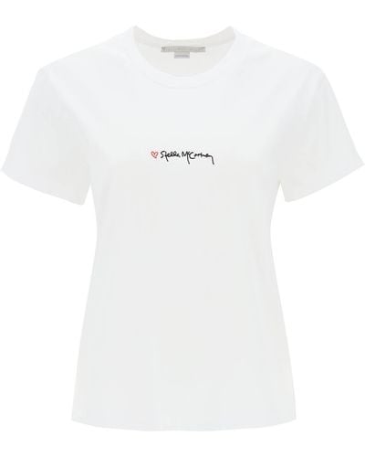 Stella McCartney Stella Mc Cartney T -Shirt mit bestickter Unterschrift - Weiß