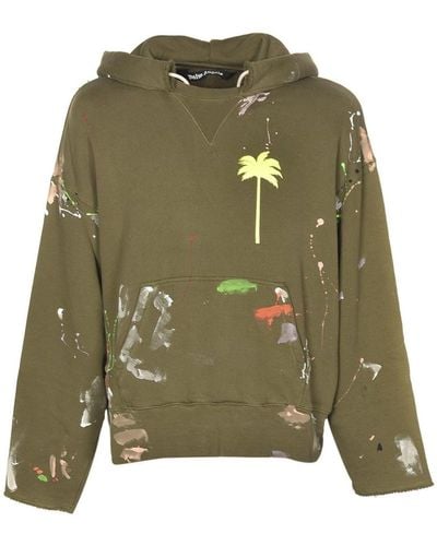 Palm Angels Pxp Painted Raw Cut Hoodie Cotton - Green