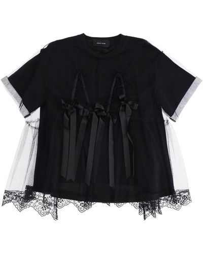 Simone Rocha Top en tulle avec dentelle et arcs - Noir