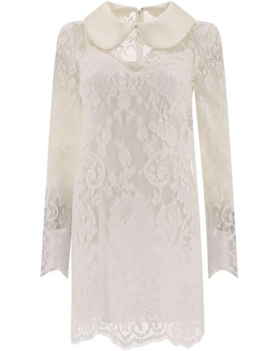 Dolce & Gabbana Spitzenkleid mit Satinkragen - Weiß