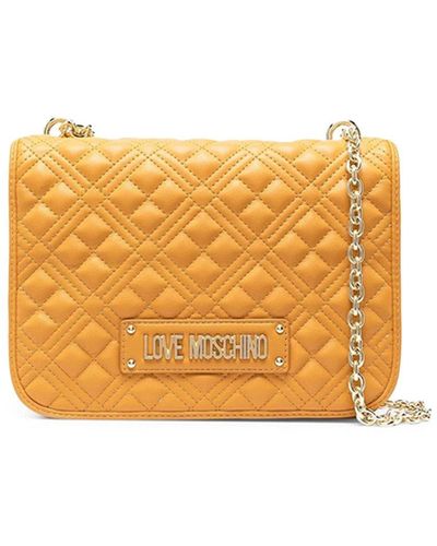 Love Moschino Quilted Plaque-logo Shoulder Bag - Yellow