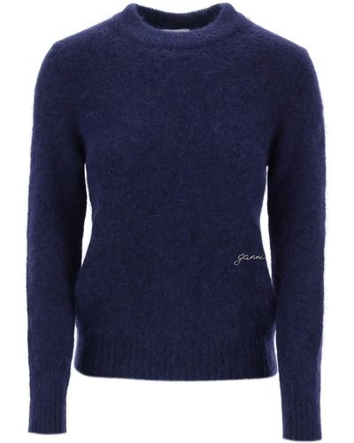 Ganni Cepilló alpaca y suéter de lana - Azul