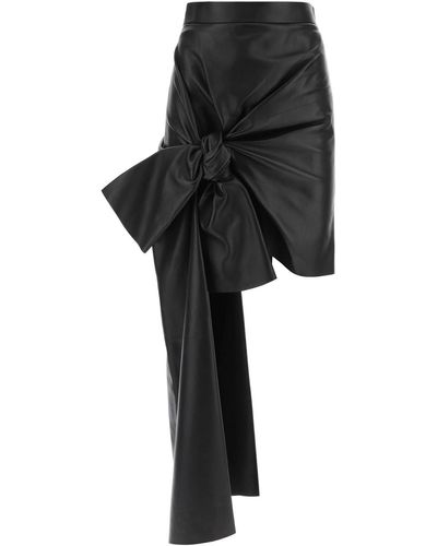 Alexander McQueen Falda de cuero de con detalles anudados - Negro