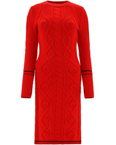 Marine Serre Cable Strick -kleid - Rood