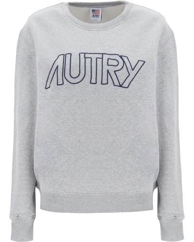 Autry Crew Neck Sweatshirt Met Logo Borduurwerk - Grijs