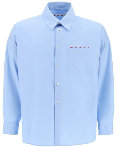 Marni Boxy Shirt Met Italiaanse Kraag - Blauw