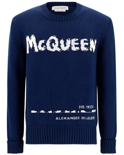 Alexander McQueen Suéter con logo de - Azul