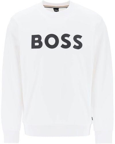 BOSS Logo Druck Sweatshirt - Blanc