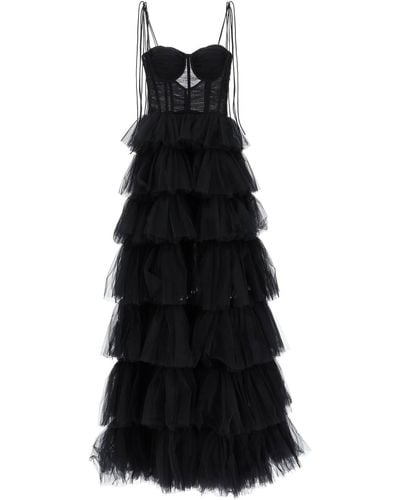 19:13 Dresscode Long Bustier Dress With Flounced Skirt - Black