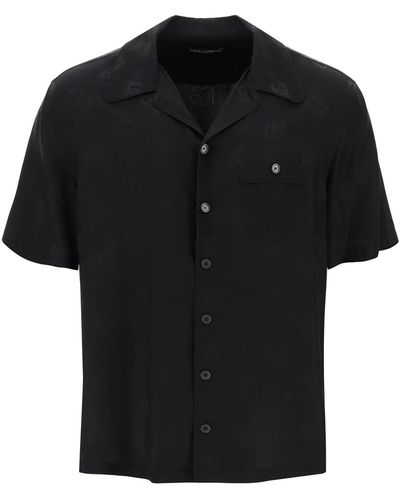 Dolce & Gabbana Silk Jacquard Bowling Shirt - Black