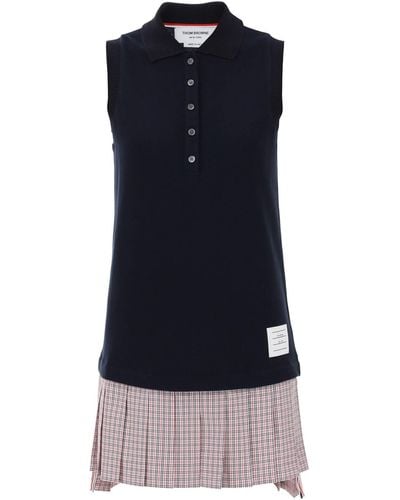 Thom Browne Mini Polo -Kleid mit plissierendem Boden. - Blau