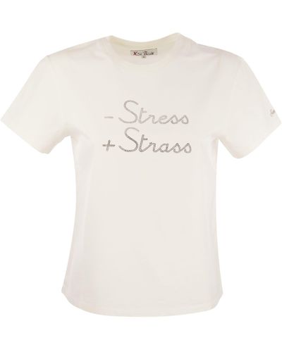 Mc2 Saint Barth T -shirt Met Borduurwerk Stress + Strass Aan De Voorkant - Wit