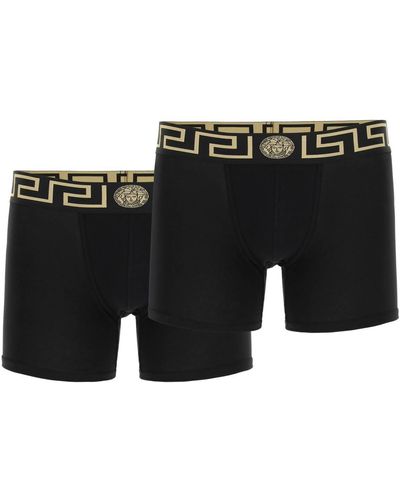 Versace Bi Pack Underwear Trunk Met Greca Band - Zwart