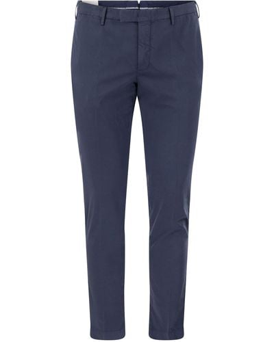 PT Torino Pantalon maigre en coton et en soie - Bleu
