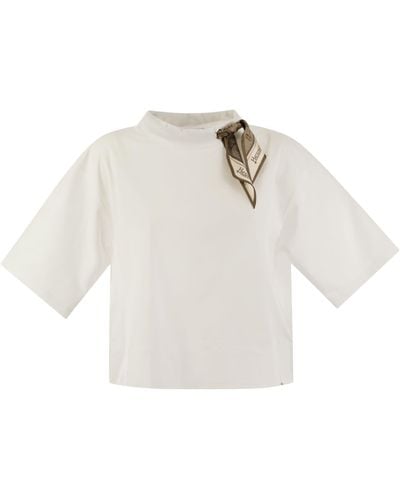 Herno Maglietta elasticizzata di cotone superfine con sciarpa - Bianco