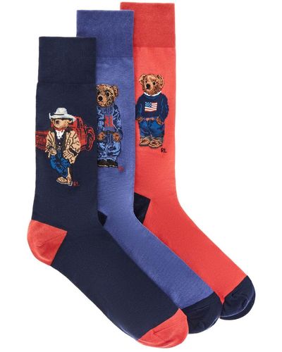 Polo Ralph Lauren Drei Pack 'Polo Bear' Socken - Blau