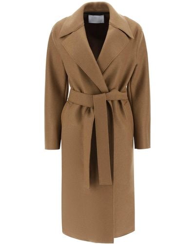 Harris Wharf London Long Robe Coat In Pressed Wool And Polaire - Brown