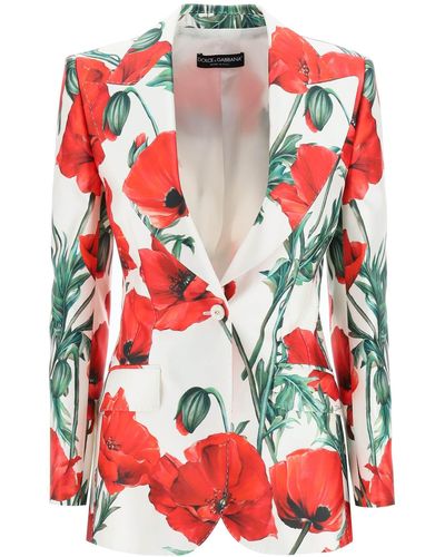 Dolce & Gabbana Poppy Print Shantung Turlington Jacket - Rood