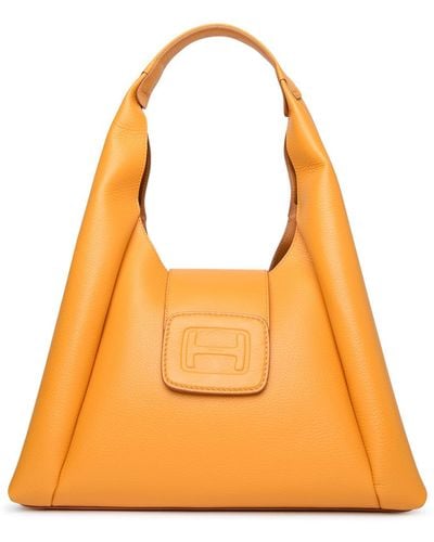 Hogan 'h Bag' Medium Hobo Bag In Yellow Lear - Oranje