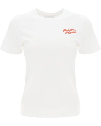 Maison Kitsuné T -Shirt mit Logo -Stickerei - Weiß