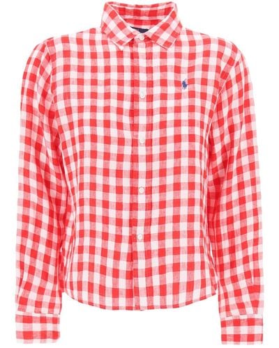 Polo Ralph Lauren Wide and Short Gingham Linen Shirt. - Rojo