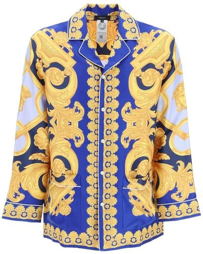 Versace 'Barocco 660' Silk Pajama Shirt - Bleu