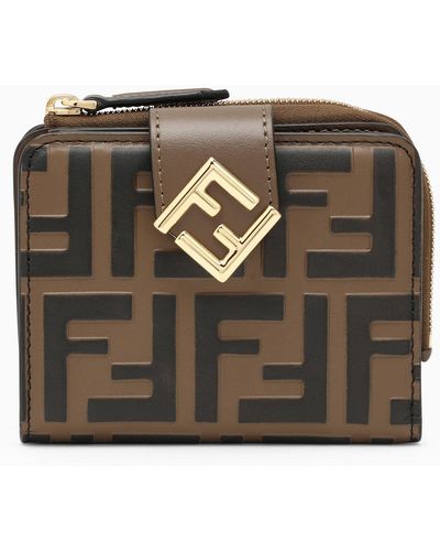 Fendi Brauner Brieftasche mit dem ganzen Logo - Mettallic