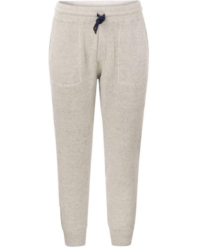 Brunello Cucinelli Algodón y pantalones de tejido de lino - Gris