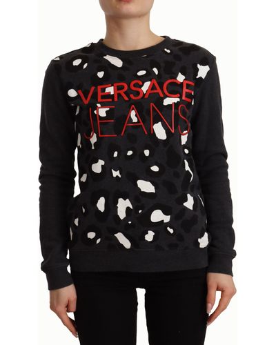 Versace Jeans Couture Schwarzer Pullover mit langen Ärmeln und Leopardenmuster aus Baumwolle