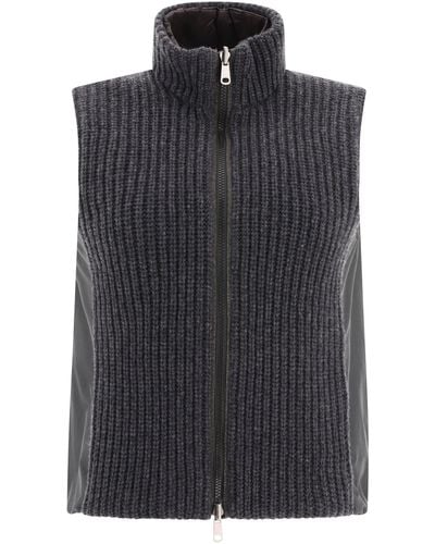Brunello Cucinelli Reversible Cashmere Knit Vest With Monili - Black