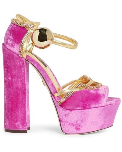 Dolce & Gabbana Velvet Kristallabsatz Sandalen - Pink