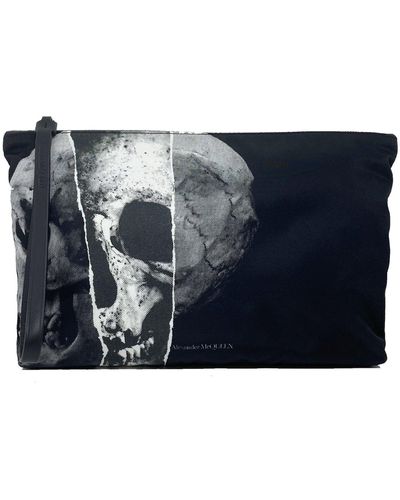 Alexander McQueen Skull Print Fabric Pouch Bag - Azul