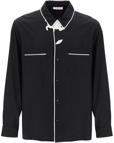 Valentino Garavani "pyjama -stijl Shirt Met Bloem - Zwart