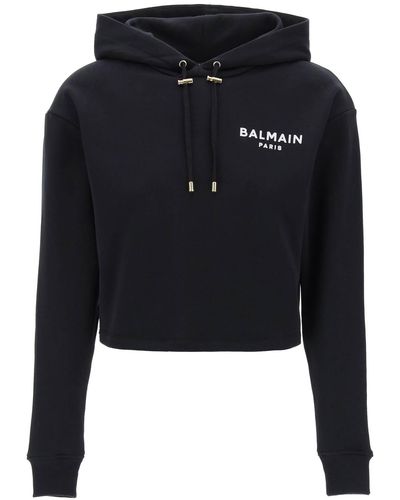 Balmain Bijgesneden Hoodie Met Logo -borduurwerk - Zwart