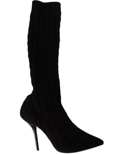 Dolce & Gabbana Zwarte Stretch Sokken Kniehoge Laarsjes Schoenen