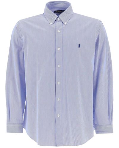Polo Ralph Lauren Striped Stretch Cotton Popel -Hemd - Blau
